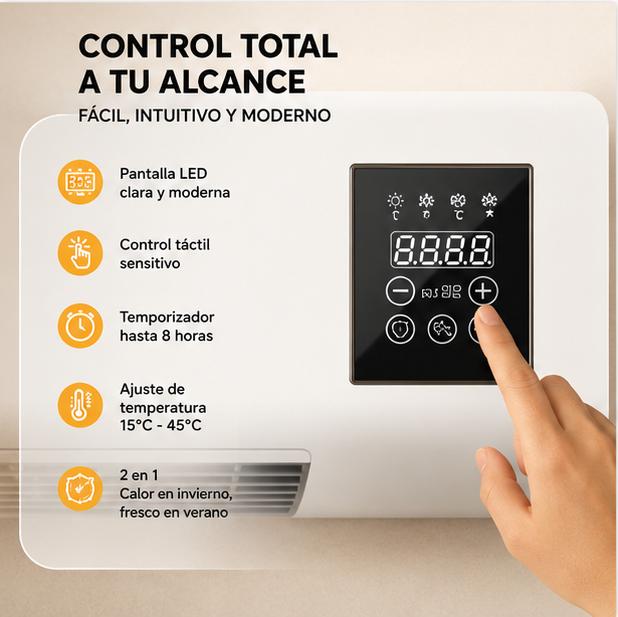Calefactor Eléctrico de Pared 2 en 1 Frío/Calor