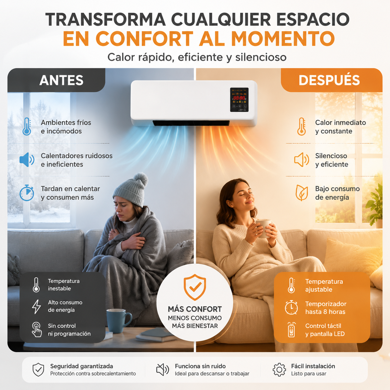 Calefactor Eléctrico de Pared 2 en 1 Frío/Calor