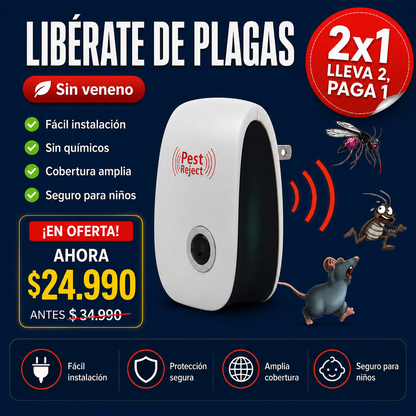 Repelente Ultrasónico para Plagas + Promocion 2x1 + Envío Gratis