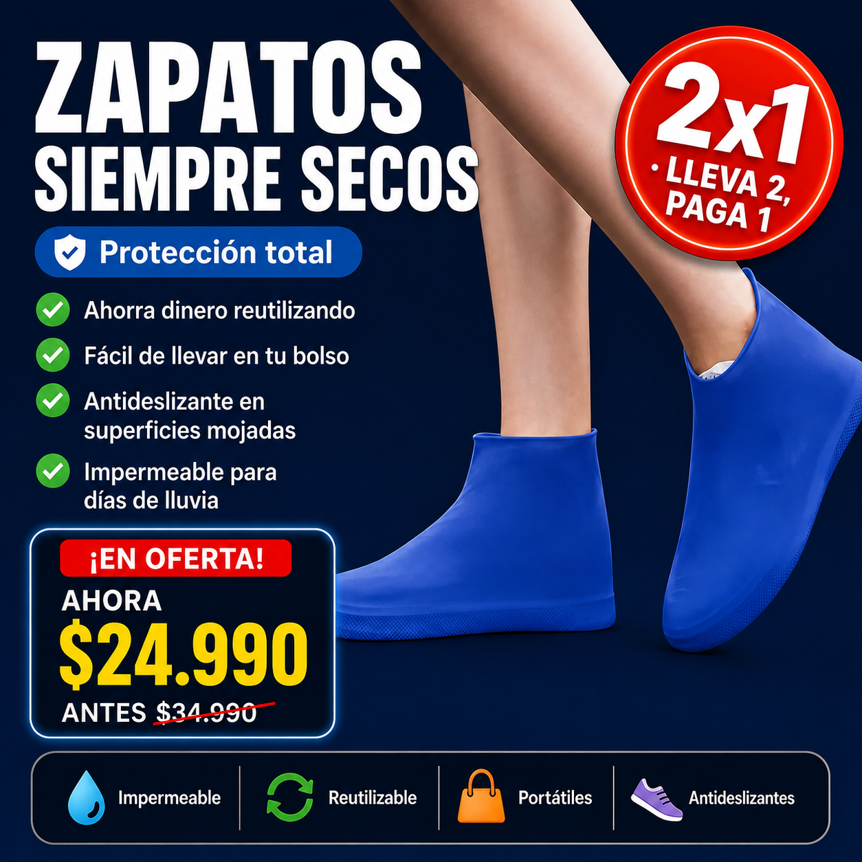 Cubrezapatos Impermeables Reutilizables + Envío Gratis | El Producto es flexible, sirve para talla entre 36 y 44 | Últimas unidades