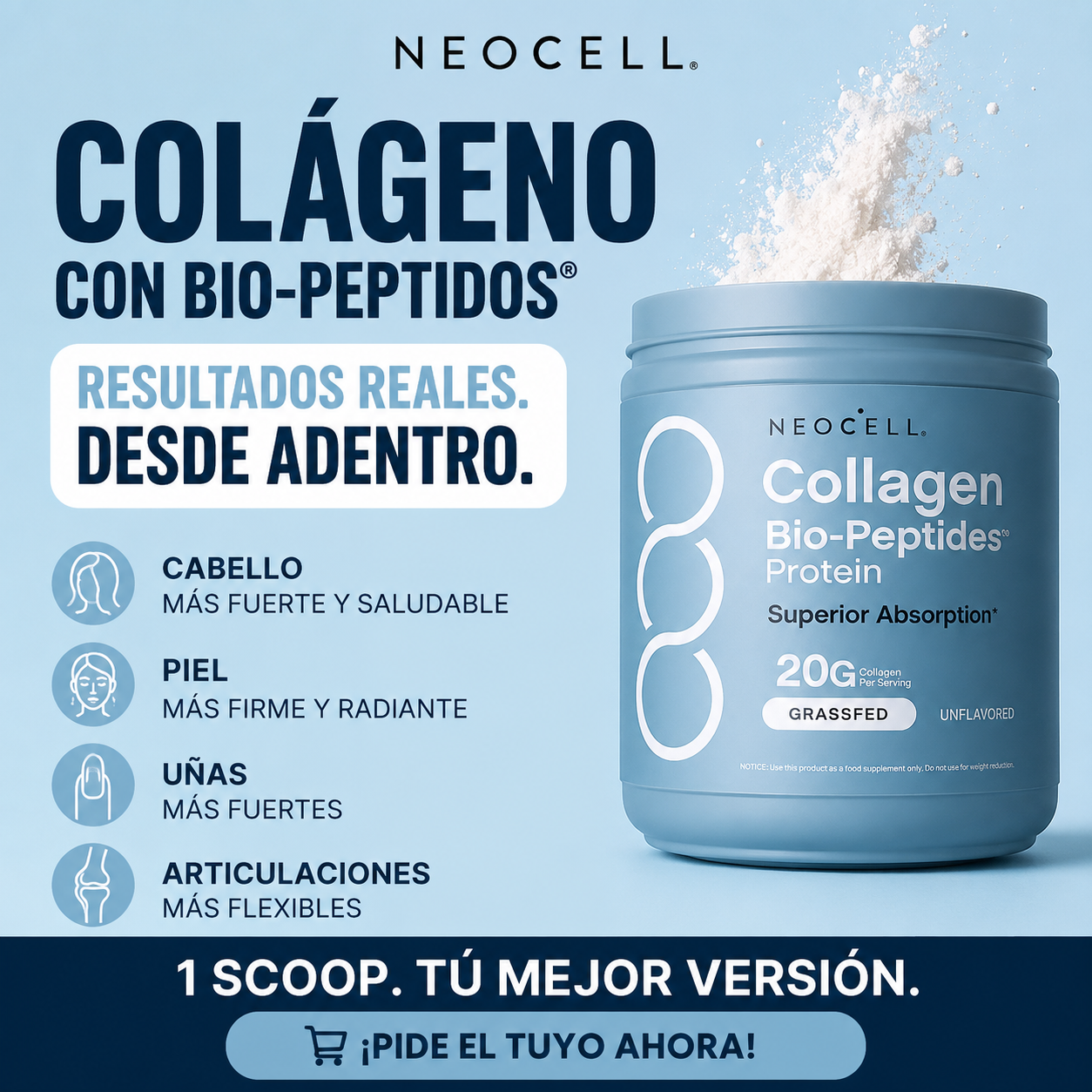 COLAGENO CON BIO-PEPTIDOS NEOCELL | Tamaño Grande 567gr