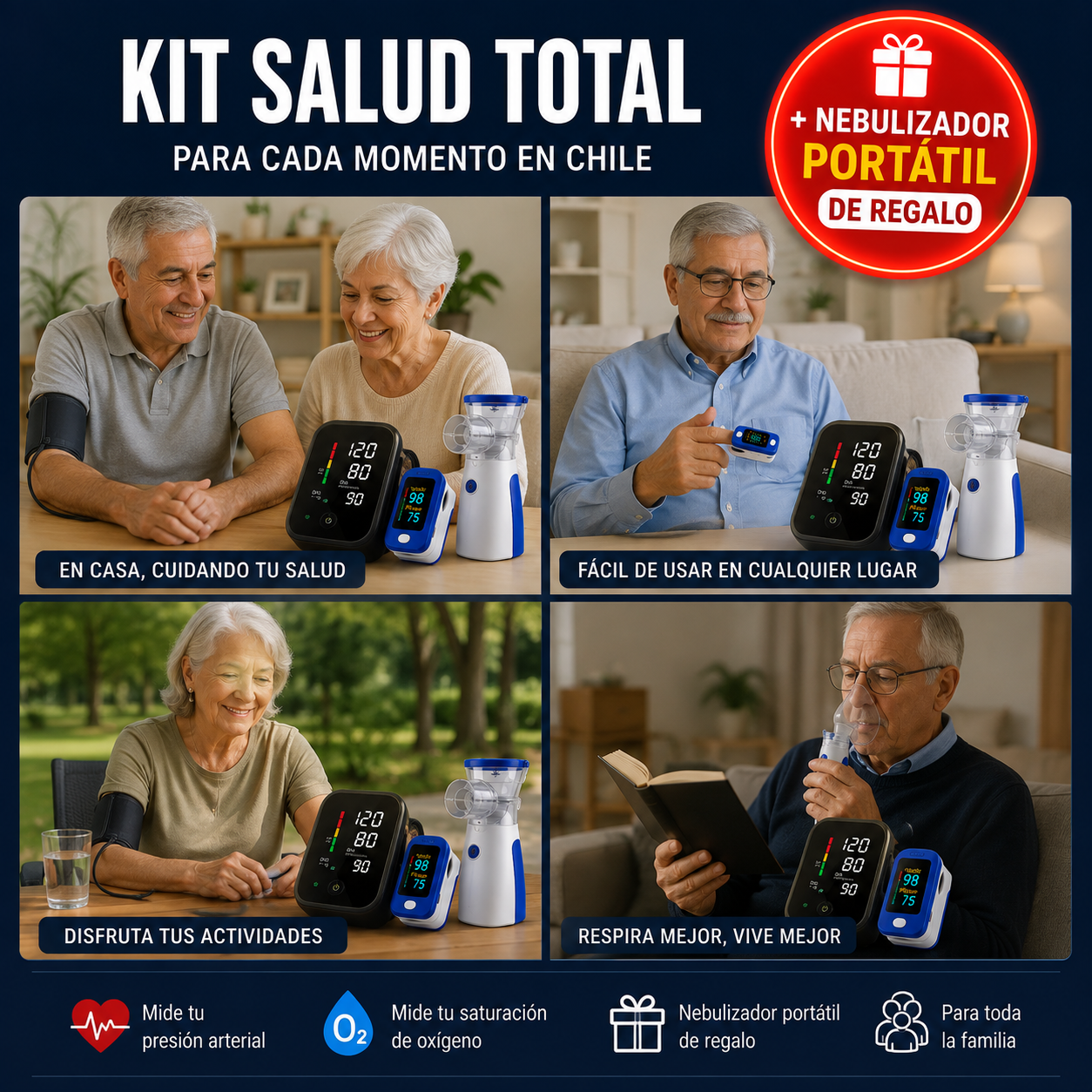 Kit Tensiometro Más Oximetro + Envio Gratis + Nebulizador Portatil de REGALO