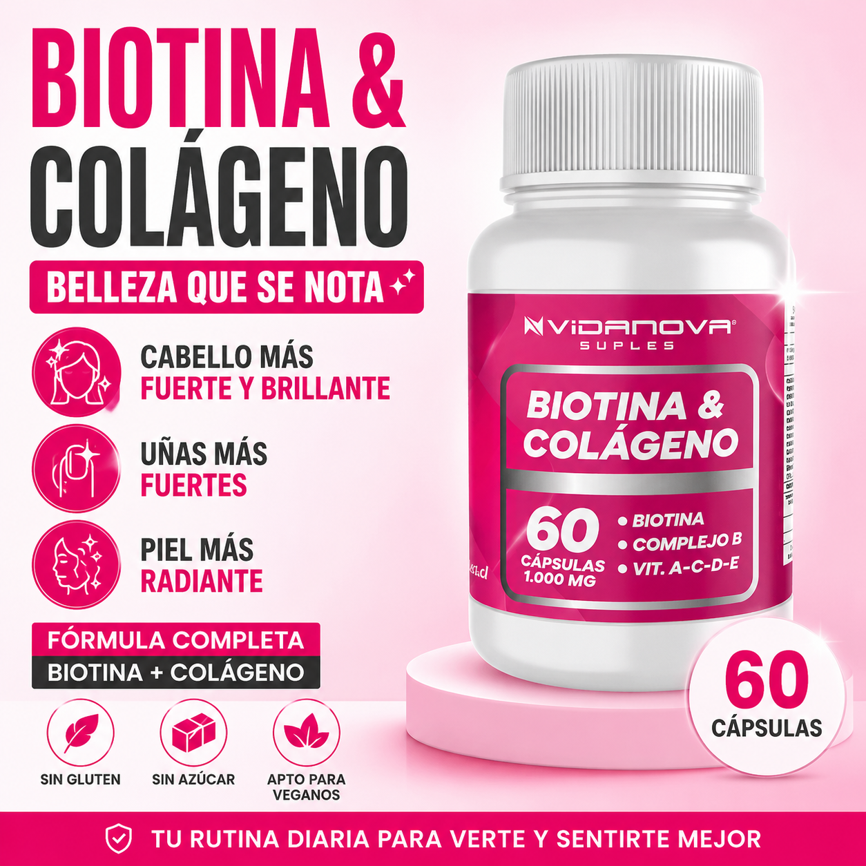 BIOTINA + COLÁGENO 1000MG 60CAPS