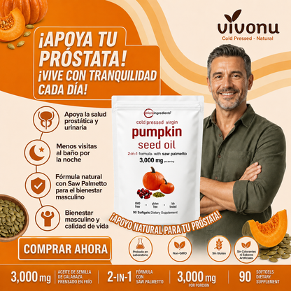 Aceite de Semilla de Calabaza + Saw Palmetto, Apoyo para la Próstata y la Salud Urinaria + 2x1 + Envio GRATIS