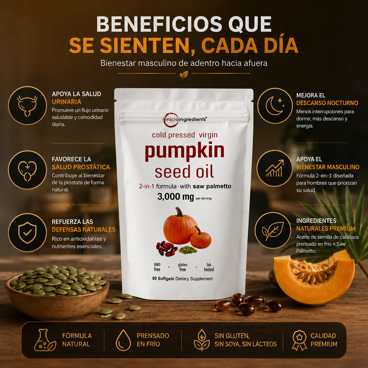 Aceite de Semilla de Calabaza + Saw Palmetto, Apoyo para la Próstata y la Salud Urinaria + 2x1 + Envio GRATIS