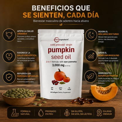 Aceite de Semilla de Calabaza + Saw Palmetto, Apoyo para la Próstata y la Salud Urinaria + 2x1 + Envio GRATIS