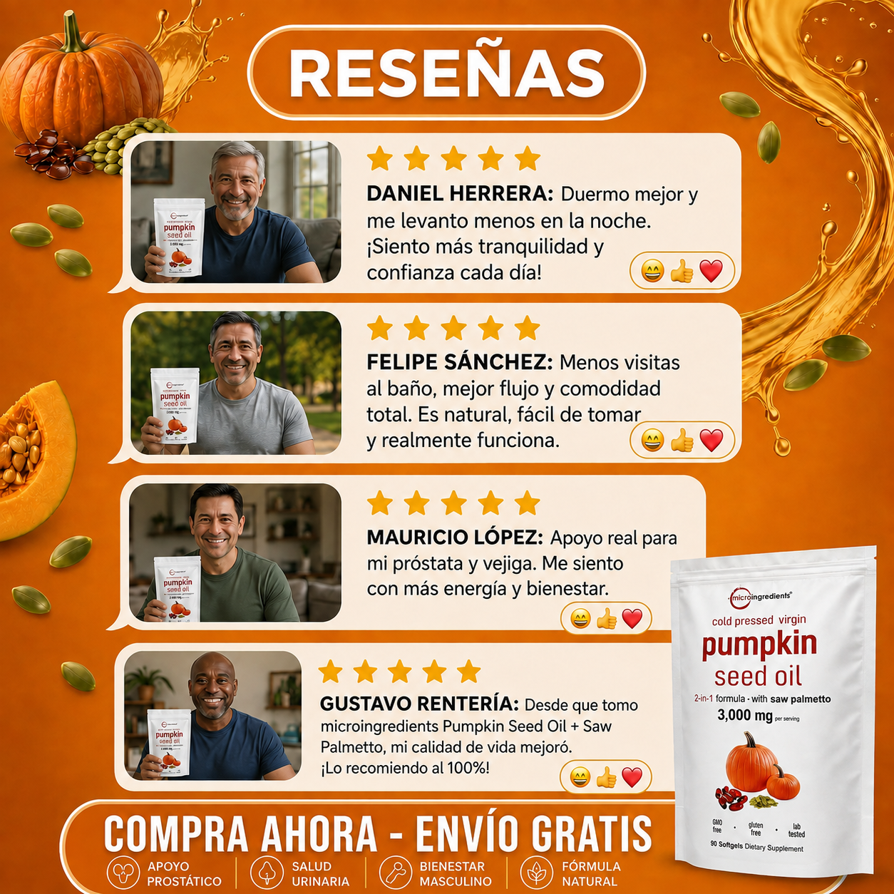 Aceite de Semilla de Calabaza + Saw Palmetto, Apoyo para la Próstata y la Salud Urinaria + 2x1 + Envio GRATIS