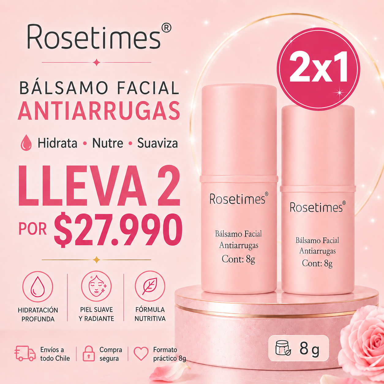 Bálsamo Facial Antiarrugas Rosetimes + 2x1 + Envio GRATIS