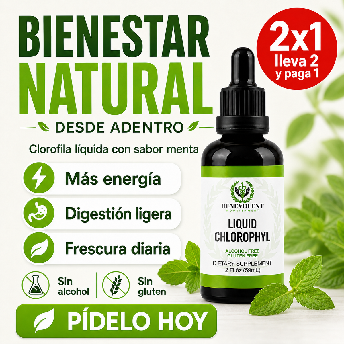 Clorofila Líquida Benevolent Pack 2x1 + Envio GRATIS