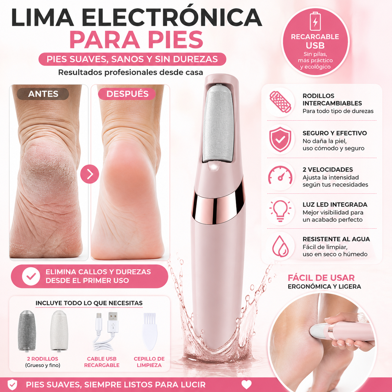 Lima Electrónica para Pies Recargable  Pies Suaves al Instante