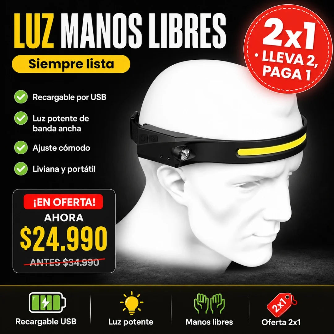 Linterna Led Frontal de Cintillo Recargable + Envio Gratis